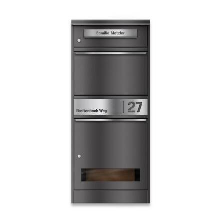 Metzler Boîte à colis et auxc lettres | avec vitre | personnalisée avec gravure | Plaque de nom en acier inoxydable | Mica de fer | Bispo 3