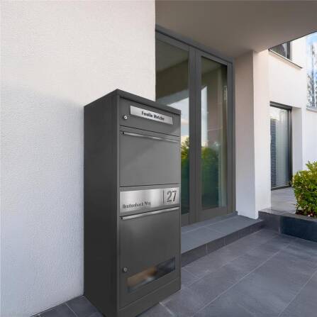 Metzler Boîte à colis et auxc lettres | avec vitre | personnalisée avec gravure | Plaque de nom en acier inoxydable | Mica de fer | Bispo 3