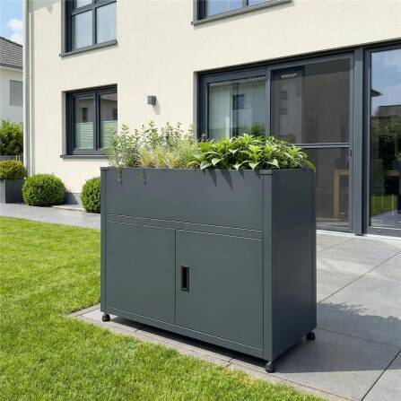 Metzler Hochbeet mit Stauraum | Pulverbeschichtet in Anthrazit RAL 7016 | 100  x 90 x 50 cm