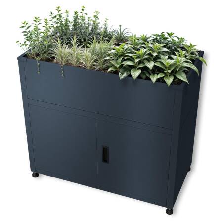 Metzler Hochbeet mit Stauraum | Pulverbeschichtet in Anthrazit RAL 7016 | 100  x 90 x 50 cm