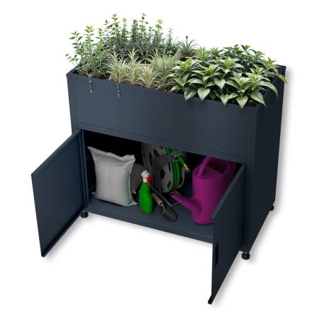 Metzler Hochbeet mit Stauraum | Pulverbeschichtet in Anthrazit RAL 7016 | 100  x 90 x 50 cm