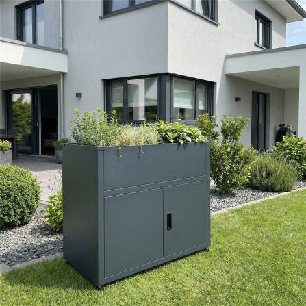 Metzler Hochbeet mit Stauraum | Pulverbeschichtet in Anthrazit RAL 7016 | 100  x 90 x 50 cm