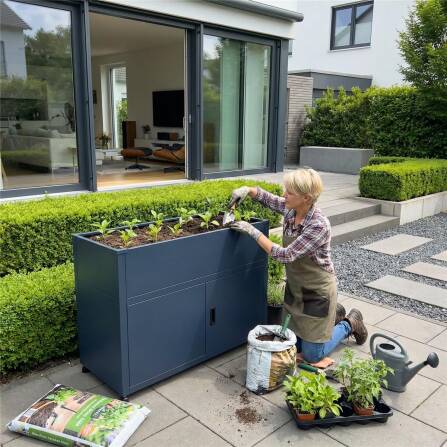 Metzler Hochbeet mit Stauraum | Pulverbeschichtet in Anthrazit RAL 7016 | 100  x 90 x 50 cm