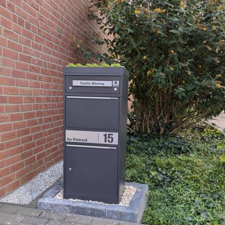 Metzler Funk-Paketbox mit Klingel & Briefkasten |  personalisiert mit Gravur | Edelstahl-Namensschild | Anthrazit | Bispo Funk