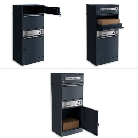 Metzler Funk-Paketbox mit Klingel & Briefkasten |  personalisiert mit Gravur | Edelstahl-Namensschild | Anthrazit | Bispo Funk