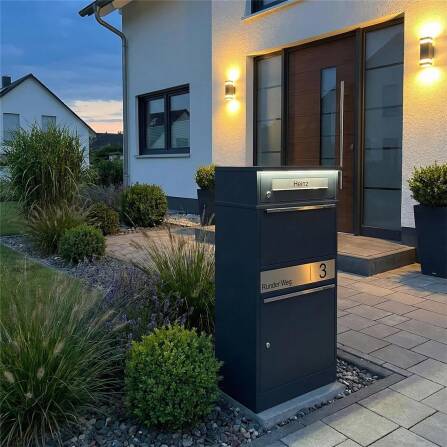 Metzler Paketbox mit Briefkasten | LED | personalisiert mit Gravur | Bispo 2