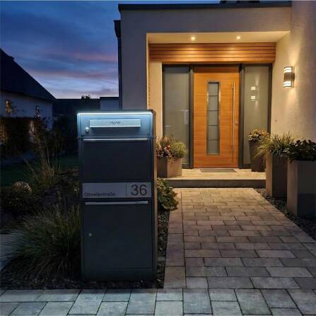 Metzler Paketbox mit Briefkasten | LED | personalisiert mit Gravur | Bispo 2