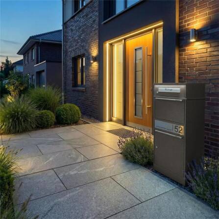 Metzler Paketbox mit Briefkasten | LED | Eisenglimmer | personalisiert mit Gravur | Bispo 2