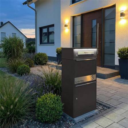 Metzler Paketbox mit Briefkasten | LED | Eisenglimmer | personalisiert mit Gravur | Bispo 2