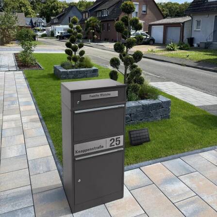 Metzler Paketbox mit Briefkasten | LED | Eisenglimmer | personalisiert mit Gravur | Bispo 2