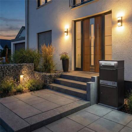 Metzler Paketbox mit Briefkasten | LED | Eisenglimmer | personalisiert mit Gravur | Bispo 2