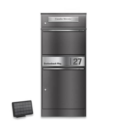 Metzler Paketbox mit Briefkasten | LED | Eisenglimmer | personalisiert mit Gravur | Bispo 2