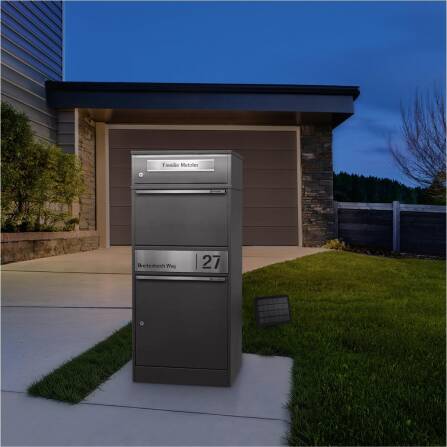 Metzler Paketbox mit Briefkasten | LED | Eisenglimmer | personalisiert mit Gravur | Bispo 2