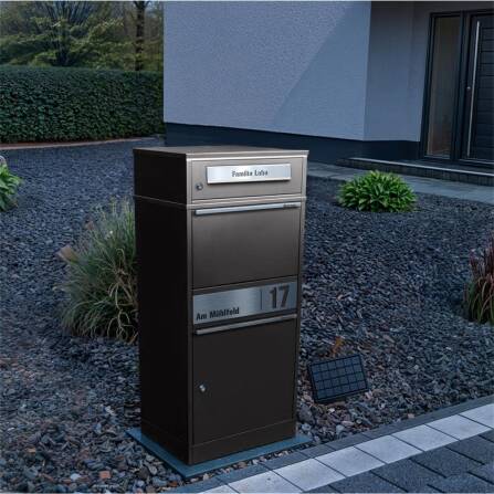 Metzler Paketbox mit Briefkasten | LED | Eisenglimmer | personalisiert mit Gravur | Bispo 2