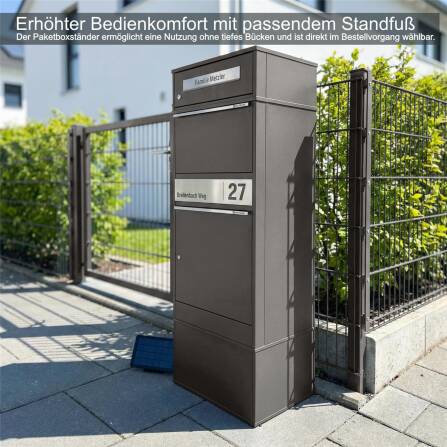 Metzler Paketbox mit Briefkasten | LED | Eisenglimmer | personalisiert mit Gravur | Bispo 2