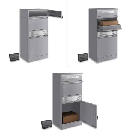 Metzler Paketbox mit Briefkasten | LED | Graualuminium | personalisiert mit Gravur | Bispo 2