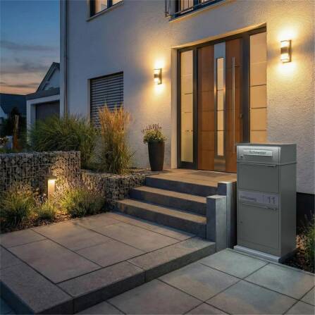 Metzler Paketbox mit Briefkasten | LED | Graualuminium | personalisiert mit Gravur | Bispo 2