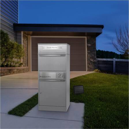 Metzler Paketbox mit Briefkasten | LED | Graualuminium | personalisiert mit Gravur | Bispo 2