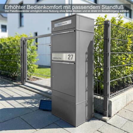 Metzler Paketbox mit Briefkasten | LED | Graualuminium | personalisiert mit Gravur | Bispo 2