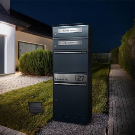 Metzler Paketbox mit 2 Briefkästen | LED | personalisiert mit Gravur | Bispo 2
