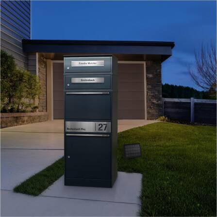 Metzler Paketbox mit 2 Briefkästen | LED | personalisiert mit Gravur | Bispo 2