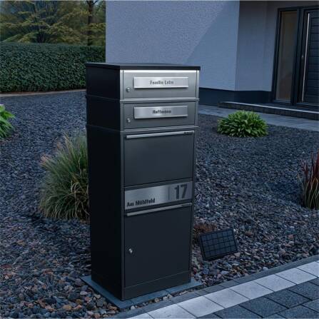 Metzler Paketbox mit 2 Briefkästen | LED | Eisenglimmer | personalisiert mit Gravur | Bispo 2