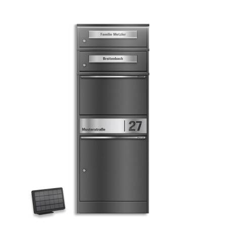 Metzler Paketbox mit 2 Briefkästen | LED | Eisenglimmer | personalisiert mit Gravur | Bispo 2
