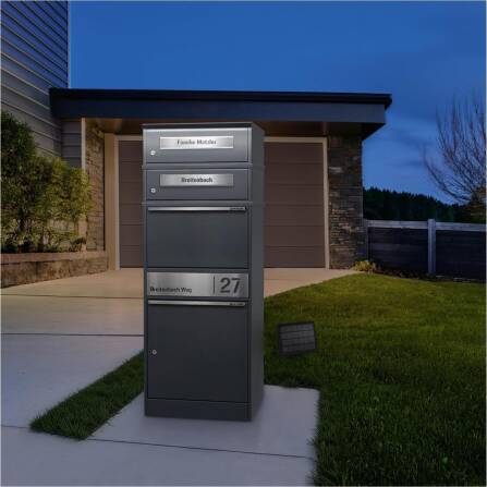 Metzler Paketbox mit 2 Briefkästen | LED | Eisenglimmer | personalisiert mit Gravur | Bispo 2