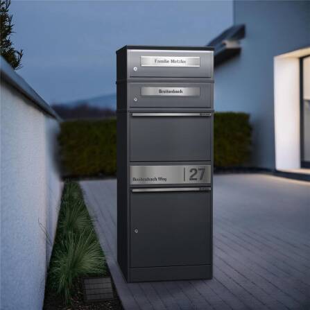 Metzler Paketbox mit 2 Briefkästen | LED | Eisenglimmer | personalisiert mit Gravur | Bispo 2