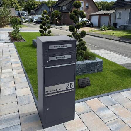 Metzler Paketbox mit 2 Briefkästen | LED | Eisenglimmer | personalisiert mit Gravur | Bispo 2