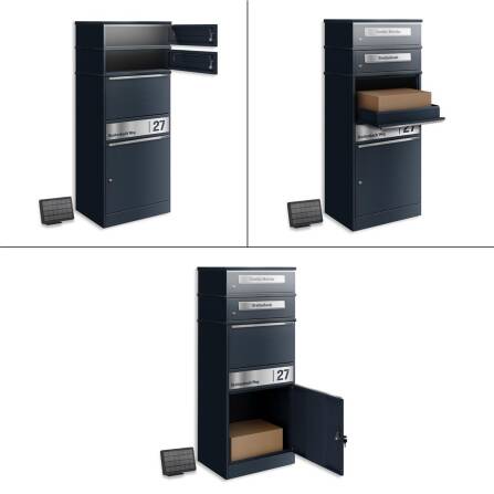 Metzler Boîte à colis avec 2 compartiments pour lettres | LED | Anthracite gris | personnalisée avec gravure | Plaque de nom en acier | Fente à lettres | Bispo 2