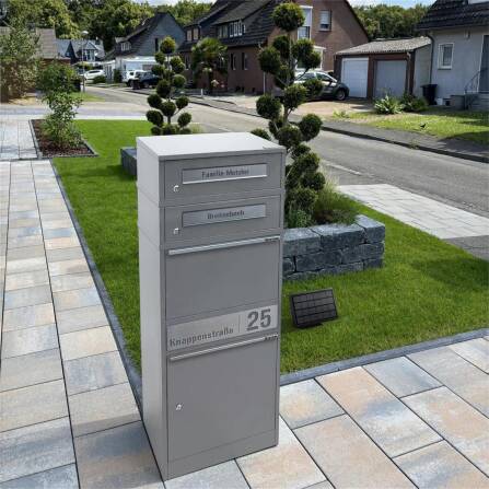 Metzler Boîte à colis | LED | Gris | personnalisée avec gravure | Plaque de nom | Fente à lettres | Bispo 2