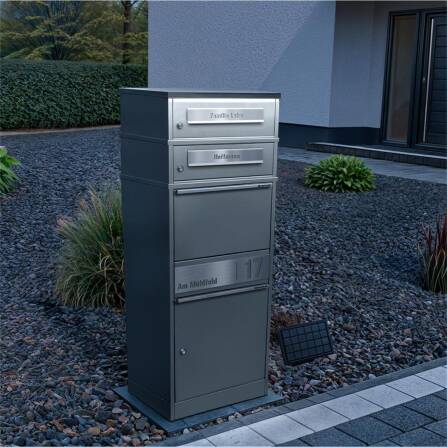 Metzler Boîte à colis | LED | Gris | personnalisée avec gravure | Plaque de nom | Fente à lettres | Bispo 2