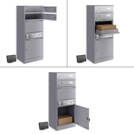 Metzler Boîte à colis | LED | Gris | personnalisée avec gravure | Plaque de nom | Fente à lettres | Bispo 2