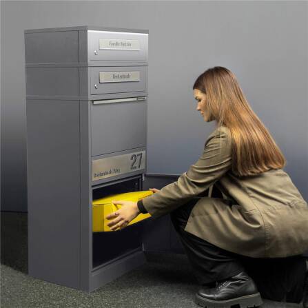 Metzler Boîte à colis | LED | Gris | personnalisée avec gravure | Plaque de nom | Fente à lettres | Bispo 2