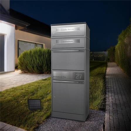 Metzler Boîte à colis | LED | Gris | personnalisée avec gravure | Plaque de nom | Fente à lettres | Bispo 2