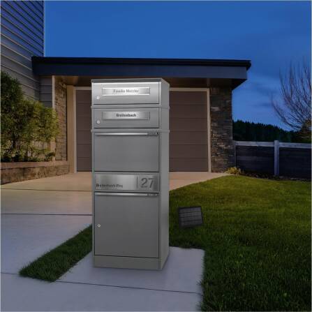 Metzler Boîte à colis | LED | Gris | personnalisée avec gravure | Plaque de nom | Fente à lettres | Bispo 2