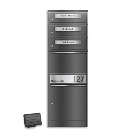 Metzler Paketbox mit 3 Briefkästen | LED | Eisenglimmer | personalisiert mit Gravur | Bispo 2