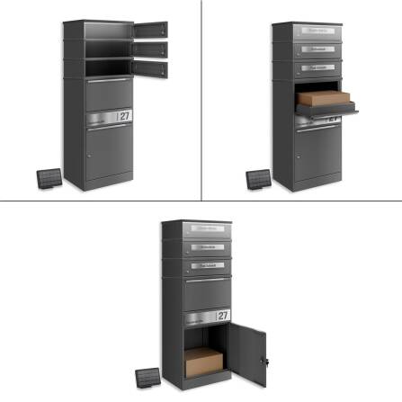 Metzler Paketbox mit 3 Briefkästen | LED | Eisenglimmer | personalisiert mit Gravur | Bispo 2