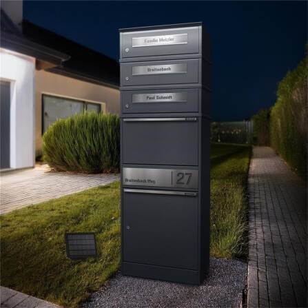 Metzler Paketbox mit 3 Briefkästen | LED | Eisenglimmer | personalisiert mit Gravur | Bispo 2