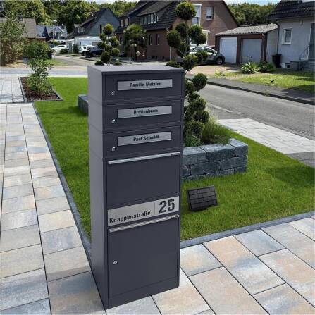 Metzler Paketbox mit 3 Briefkästen | LED | Eisenglimmer | personalisiert mit Gravur | Bispo 2