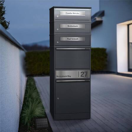 Metzler Paketbox mit 3 Briefkästen | LED | Eisenglimmer | personalisiert mit Gravur | Bispo 2