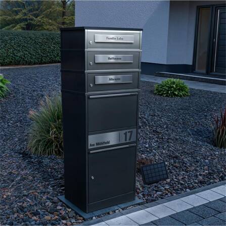Metzler Paketbox mit 3 Briefkästen | LED | Eisenglimmer | personalisiert mit Gravur | Bispo 2