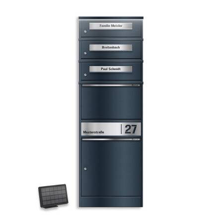 Metzler Paketbox mit 3 Briefkästen | LED | Anthrazit | personalisiert mit Gravur | Bispo 2