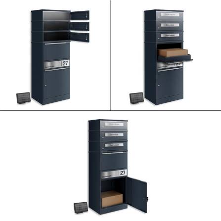 Metzler Paketbox mit 3 Briefkästen | LED | Anthrazit | personalisiert mit Gravur | Bispo 2