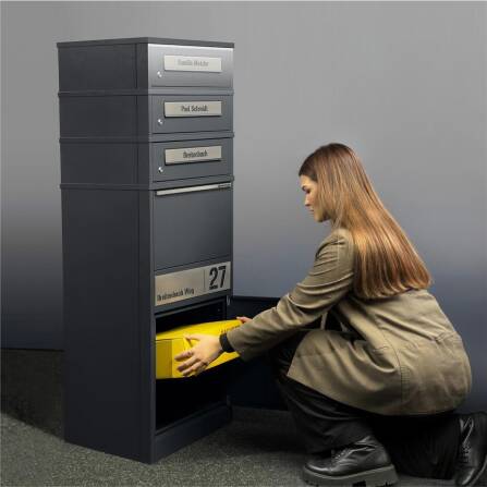 Metzler Paketbox mit 3 Briefkästen | LED | Anthrazit | personalisiert mit Gravur | Bispo 2