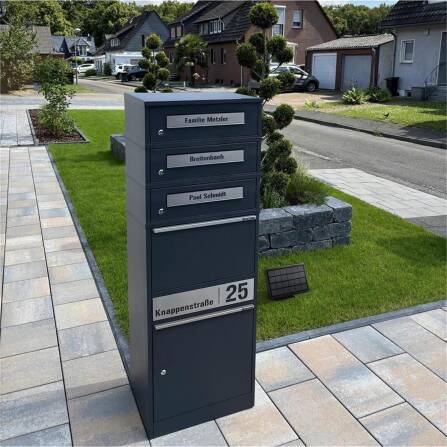 Metzler Paketbox mit 3 Briefkästen | LED | Anthrazit | personalisiert mit Gravur | Bispo 2