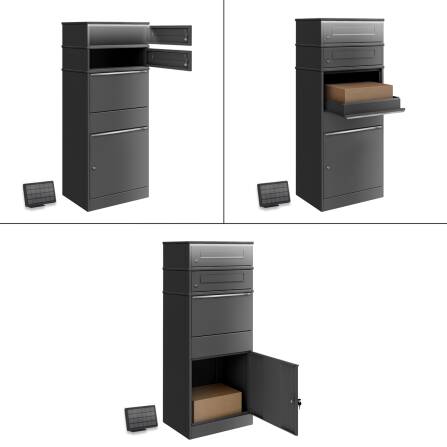 Metzler Paketbox mit 2 Briefkästen | LED | zweifacher Briefeinwurf | Eisenglimmer | Bispo