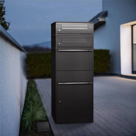 Metzler Paketbox mit 2 Briefkästen | LED | zweifacher Briefeinwurf | Eisenglimmer | Bispo