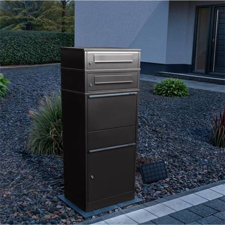 Metzler Paketbox mit 2 Briefkästen | LED | zweifacher Briefeinwurf | Eisenglimmer | Bispo